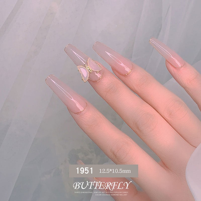 NDE053  2021 summer new style clear and translucent aurora glowing alloy frame butterfly 3d crystal butterfly DIY nail jewelry