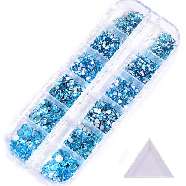 NRS016  ForLife Hot sale style glass flat bottom rhinestone 12 grid set nail art rhinestone shiny crystal nail art accessories