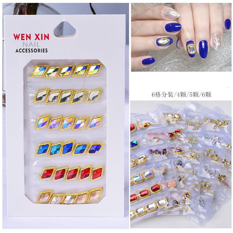 NRS007  ForLife 6 Grid Pack Flatback Nail Art Crystal Rhinestones Zircon Decorations 3d Alloy Retro Nail Accessories DIY tools