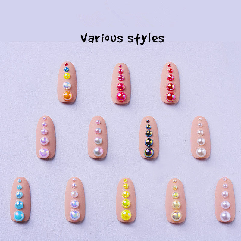 NDE018  ForLife Half Round Pearls Colorful Mixed Flatback Loose White Glue On Resin Beads DIY Jewelry Making Nails Art