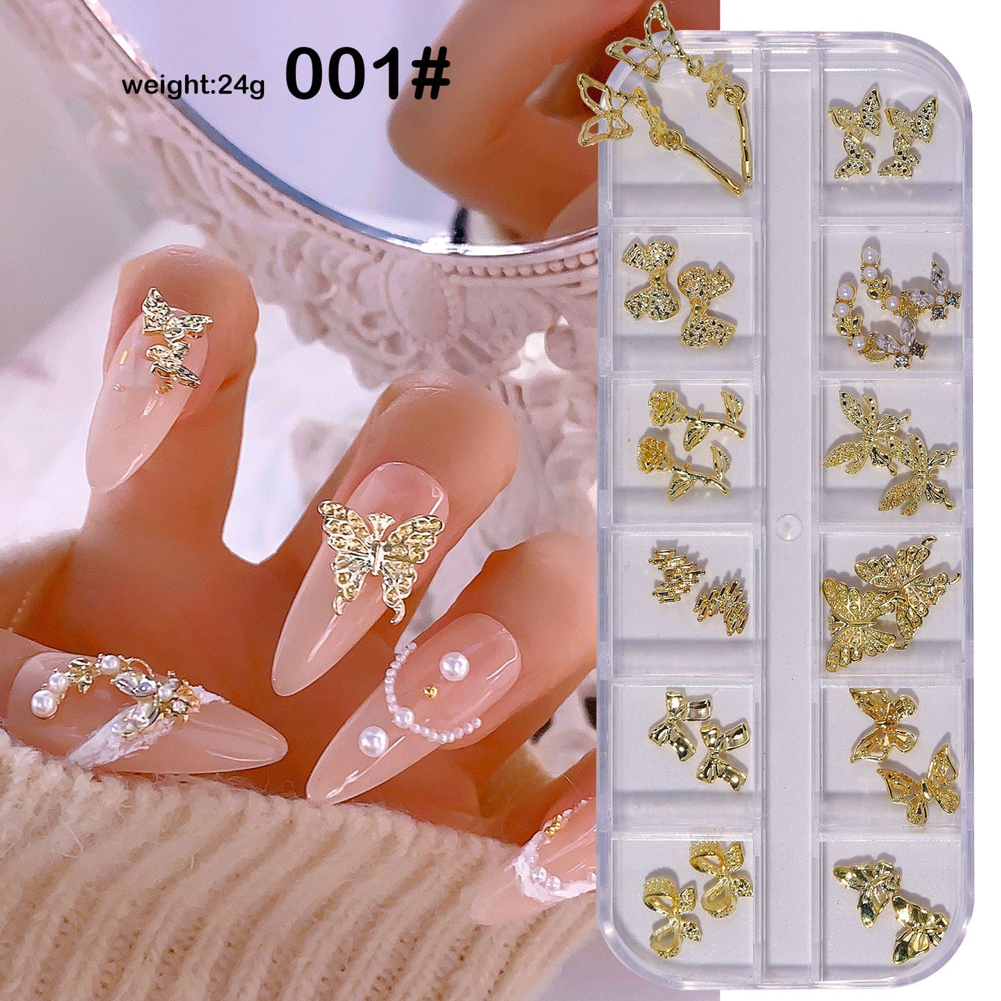 NZJ051  Factory wholesale new alloy pearl rhinestone crystal butterfly box nail jewelry