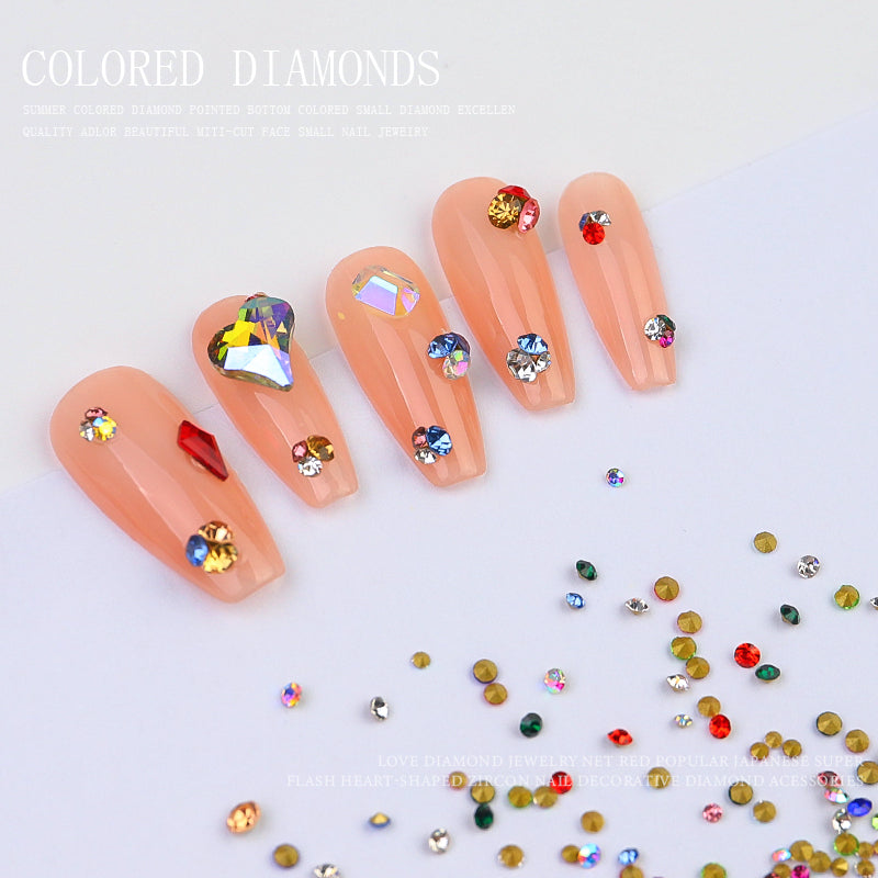 NZJ009 Colorful Symphony Pointed Bottom Rhinestones Mixed Color Size Special-shaped Diamond Nail Art Jewelry