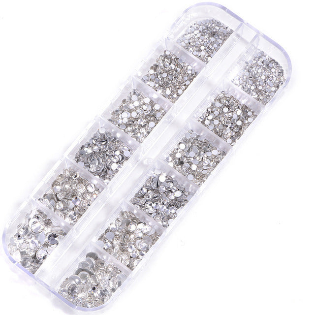 NRS016  ForLife Hot sale style glass flat bottom rhinestone 12 grid set nail art rhinestone shiny crystal nail art accessories