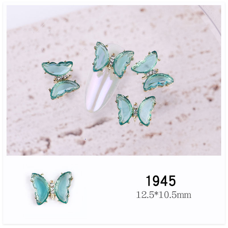 NDE053  2021 summer new style clear and translucent aurora glowing alloy frame butterfly 3d crystal butterfly DIY nail jewelry