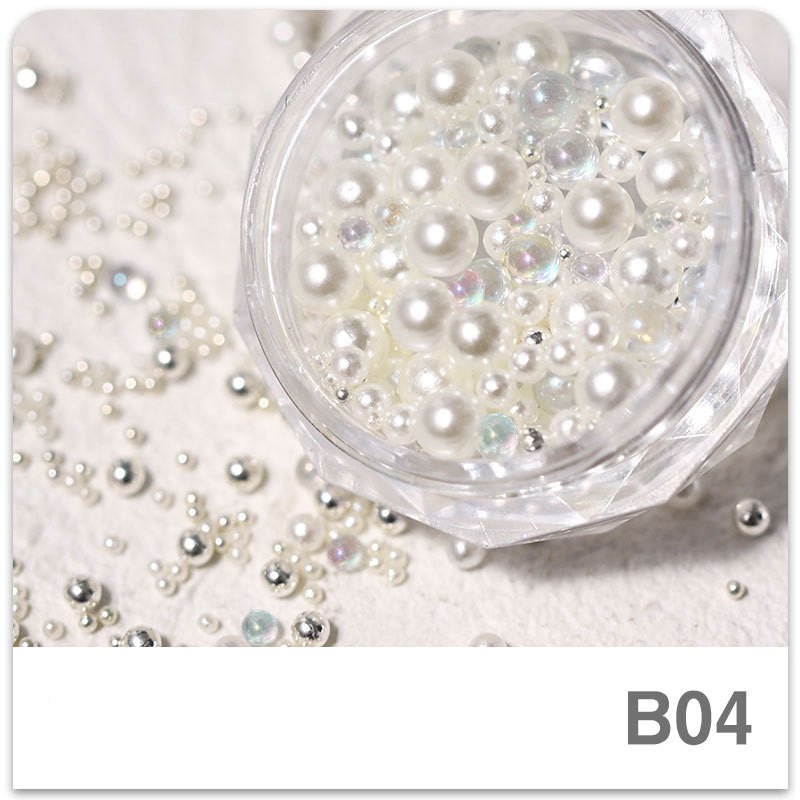 NDE066  ForLife Mixed Pearl Ornaments Rice White Pure White Illusion Color Flat Bottom Round Nails UV Gel 3d Nail Art Decoration