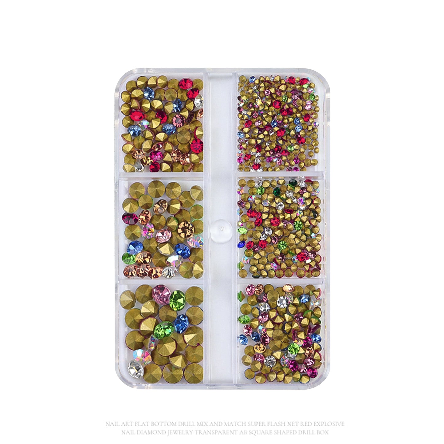 NRS031  6 grids/box pointed bottom colored glass rhinestones pink blue nail art rhinestone decoration