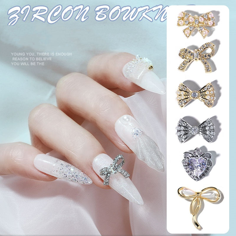 NZJ053 New alloy zircon shiny rhinestone bow love ribbon DIY nail art accessories decorative accessories