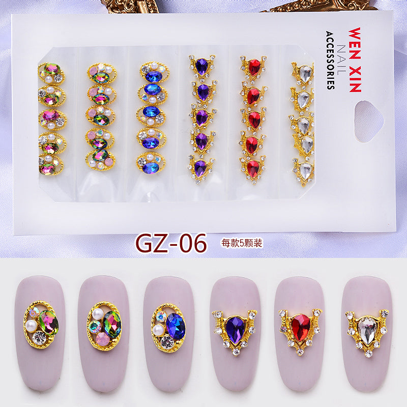 NRS007  ForLife 6 Grid Pack Flatback Nail Art Crystal Rhinestones Zircon Decorations 3d Alloy Retro Nail Accessories DIY tools