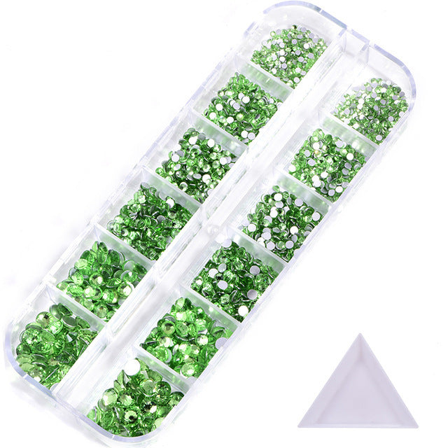 NRS016  ForLife Hot sale style glass flat bottom rhinestone 12 grid set nail art rhinestone shiny crystal nail art accessories