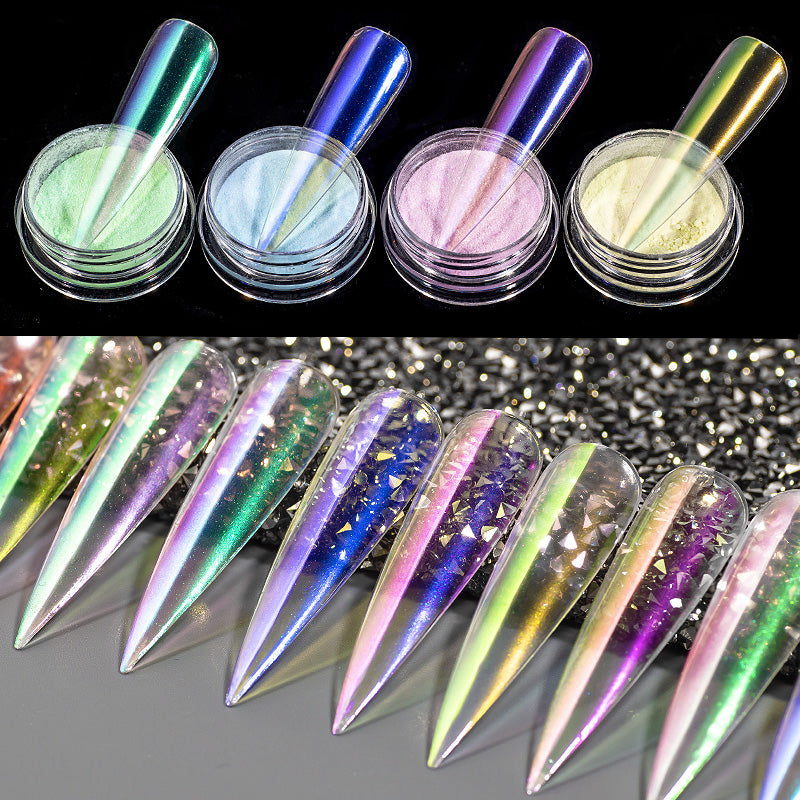 FNP103  Magic Aurora Rainbow Ice Transparent Mirror Effect fairy dust powder glitter nails Chrome Pigment young nails acrylic powder set