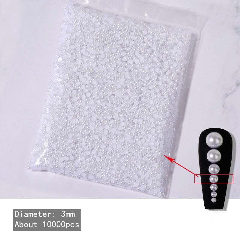 NDE058  ForLife Wholesale white beige semi-circular pearls 3D bulk DIY handmade nail art flat pearl jewelry