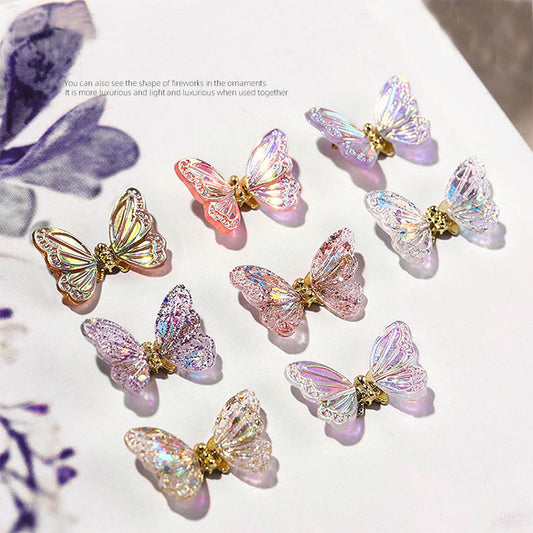 NDE042  ForLife 3D Aurora Simulation Flying Butterfly Nail Art Decorations Luxury Crystal Zircon Nail Jewelry