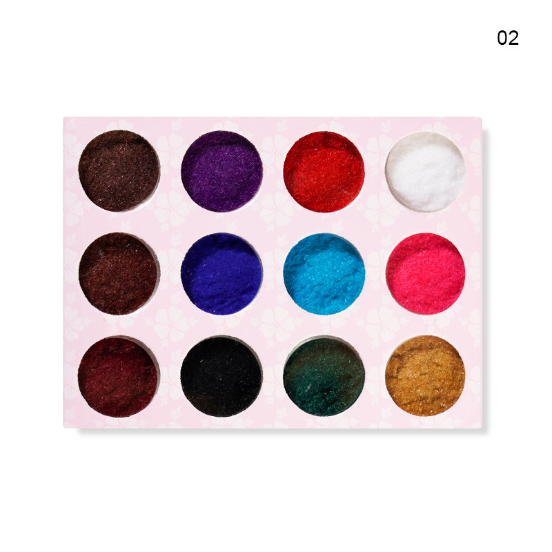 FNP067  New Designs Mixed Color 12 Pcs/set Plush Nail Decoration Powder