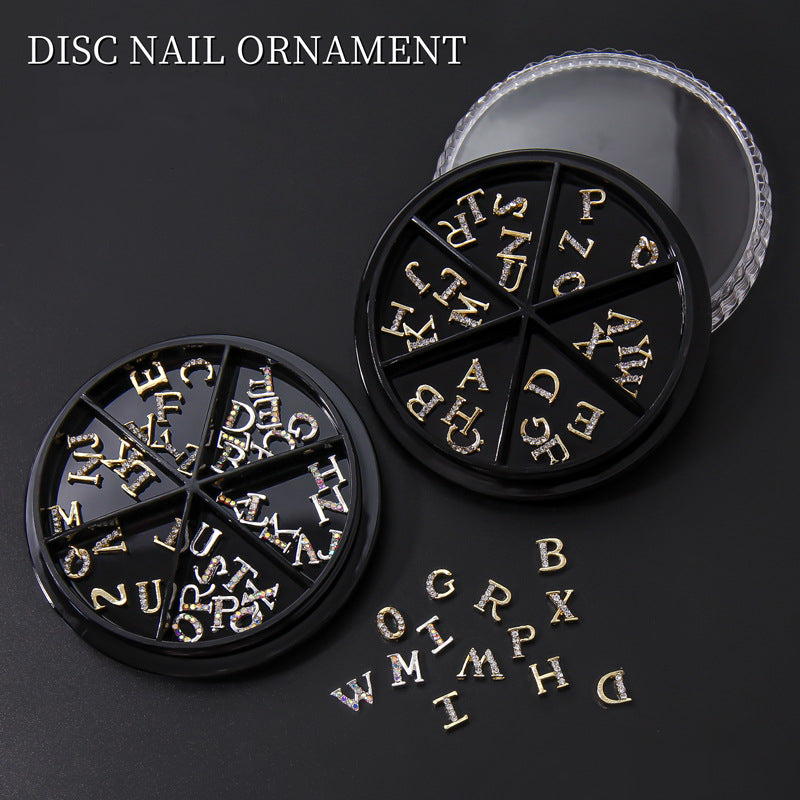 NZJ066  New 26-letter alloy diy jewelry gold and silver diamond-encrusted letter nail jewelry