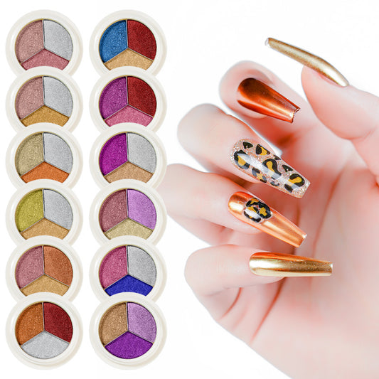 FNP061  New Designs Gold Series Three Colors Solid Magic Chrome Mirror Nail Decoration Powder