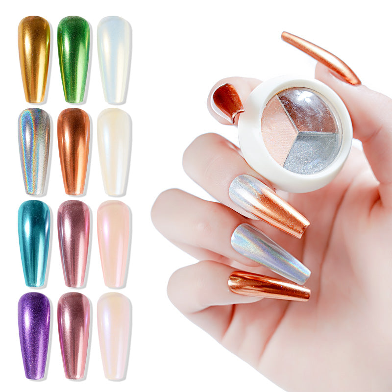 FNP075  New Designs Blue Series Three Colors Solid Magic Chrome Mirror Nail Decoration Powder