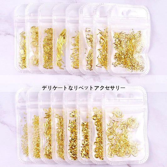 NRD002 1Bag Metal Rivets 3D Nail Decoration Gold Triangle Rectangles Alloy Studs DIY Manicure Nail Art Decorations