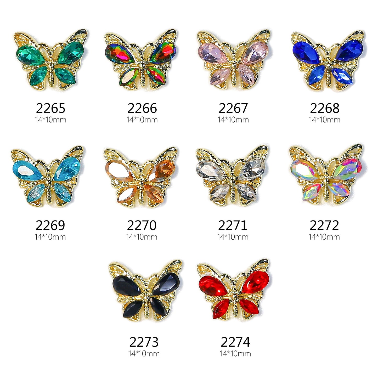 NZJ049  New luxury shiny 3D alloy crystal butterfly zircon nail accessories wholesale