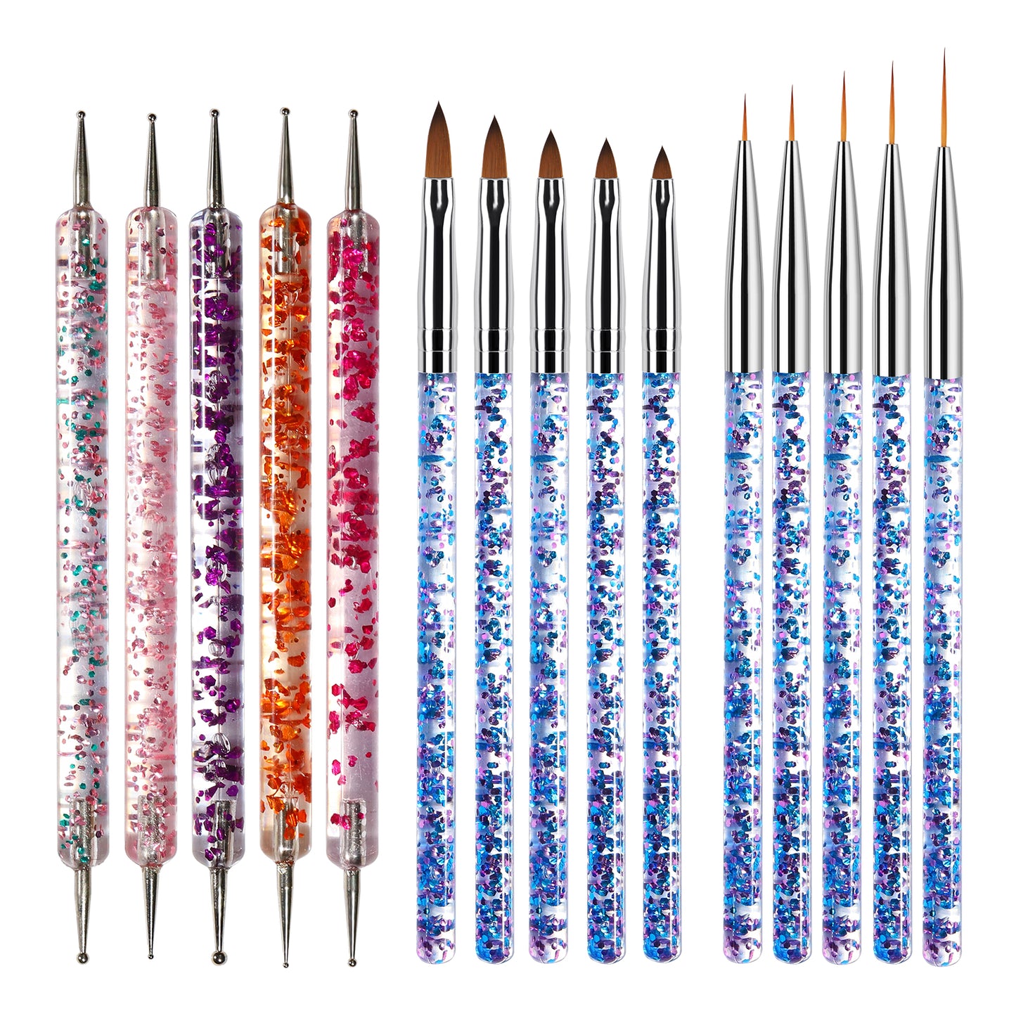 NBR036  Sequin Handle Nail Art Brush Dotting Pen Painting Line UV Gel Polish Design Manicure Accessory Tools