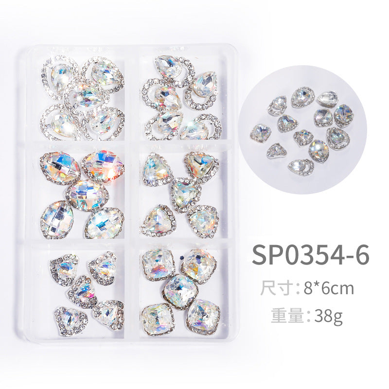 NZJ064  New Snake Planet Zircon Rhinestone Six-Grid Alloy Jewelry Wholesale 2022 New Nail Art Alloy Jewelry Vintage big drill pile drill