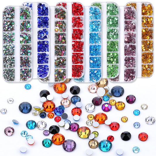 NRS016  ForLife Hot sale style glass flat bottom rhinestone 12 grid set nail art rhinestone shiny crystal nail art accessories