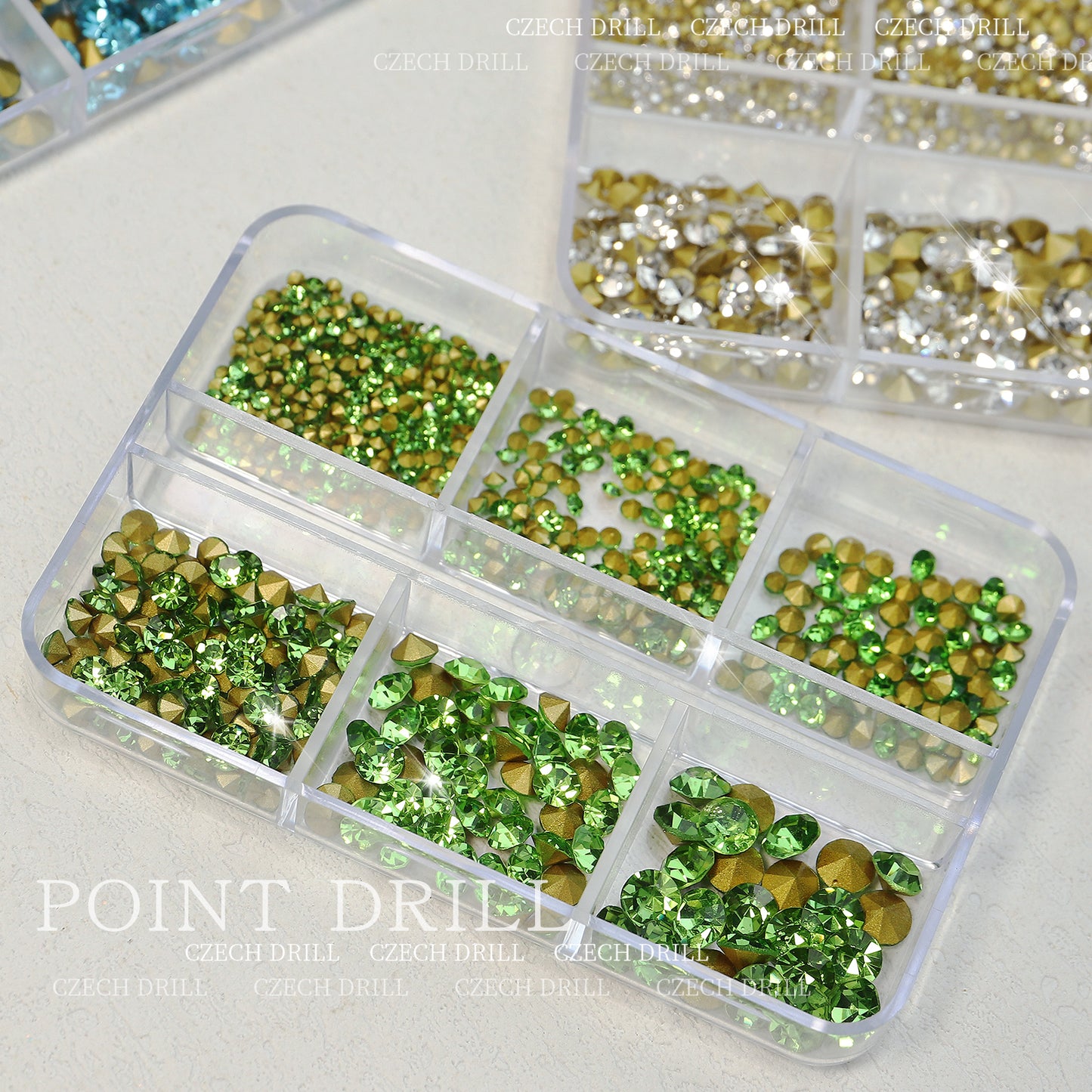 NRS031  6 grids/box pointed bottom colored glass rhinestones pink blue nail art rhinestone decoration