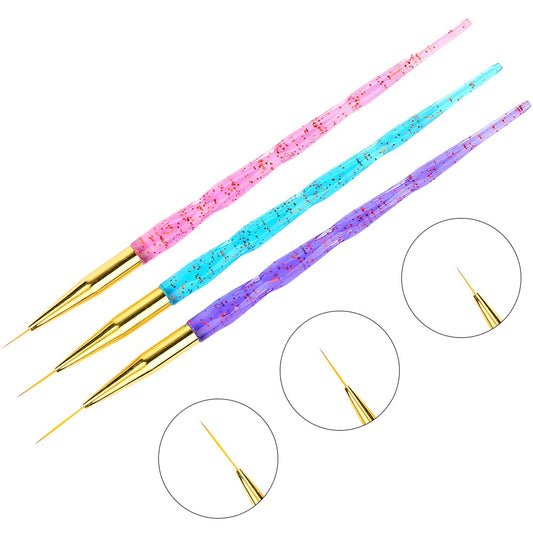 NBR008  ForLife 3pcs/set Crystal Handle Nail Art Liner Drawing Brush Flower Pattern 3D DIY Painting Pen Manicure Tool