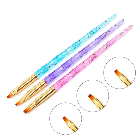 NBR007  ForLife 3Pcs/Set Flat French Acrylic UV Gel Extension Builder Painting Nail Art Drawing Brush Pen Manicure Tools