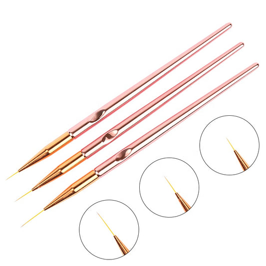 NBR009  ForLife 3pcs/set Rose Gold Nail Art Liner Painting Flower Acrylic UV Gel Extension Builder Brush Manicure Drawing Tools