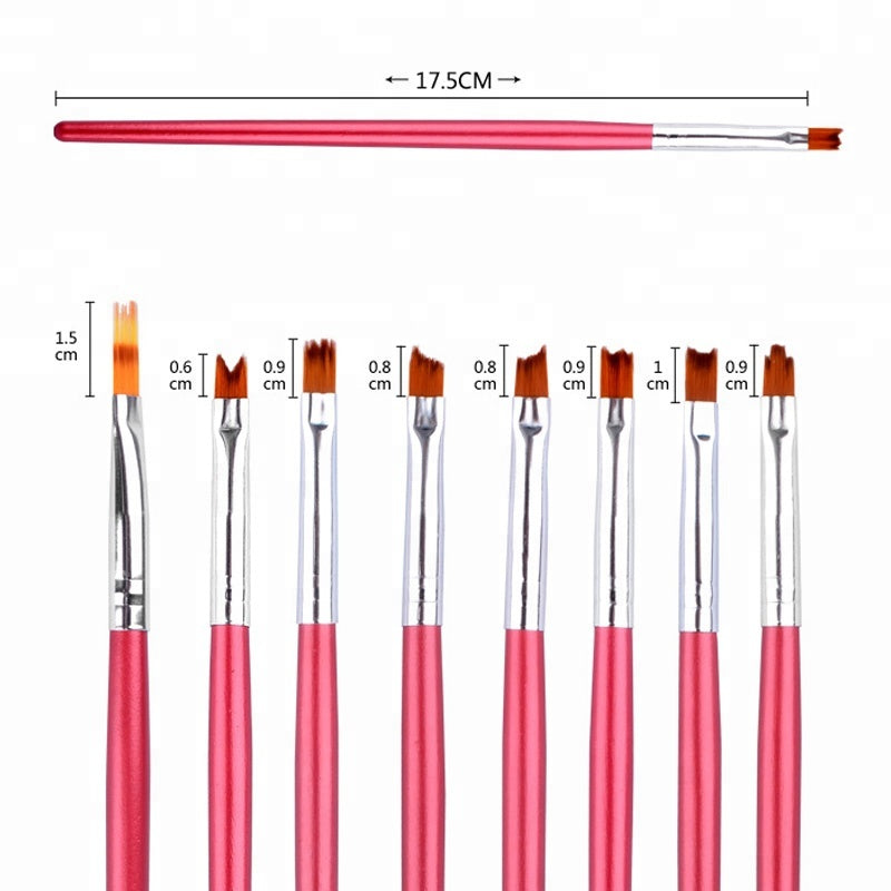 NAB014  ForLife Nail Art Brush Kit Gradient Red Wooden Handle Carving Flower Shape UV Gel Polish Design Nail Drawing Painting Brush