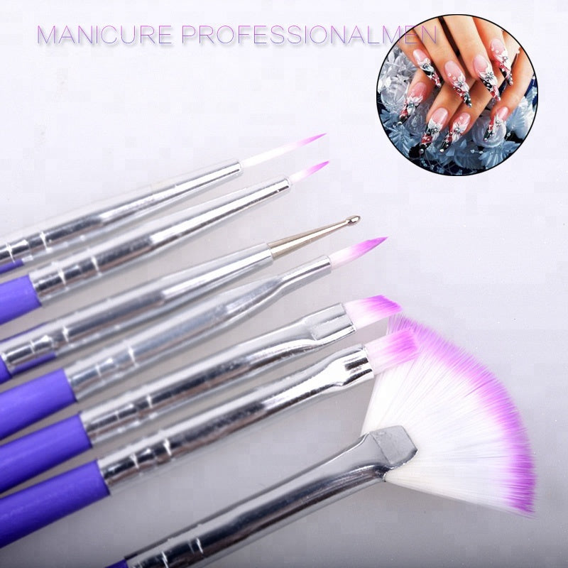 NAB011 ForLife 7pcs/set Purple Cute Nail Art Design Brush DIY Acrylic Painting Dotting Nail Tools