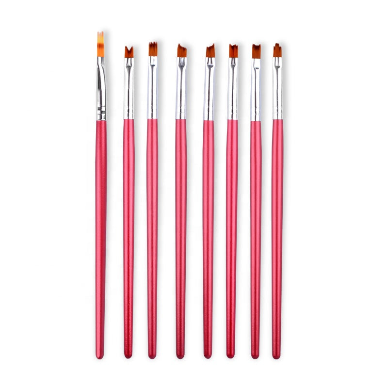 NAB014  ForLife Nail Art Brush Kit Gradient Red Wooden Handle Carving Flower Shape UV Gel Polish Design Nail Drawing Painting Brush