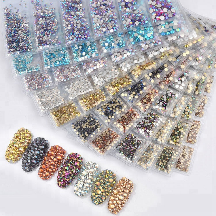 NRS015  New 16Colors Muliti Size 1440Pcs AB Crystal Glass Rhinestones Nail Art Non Hotfix Flatbacks Nail Decorations SS4-SS16