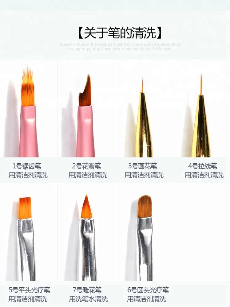 NAB009  ForLife 7 Style Gradient Mermaid Nail Art Painting Liner Brush UV Gel Polish 3D French Tips Sculpture Drawing Pen