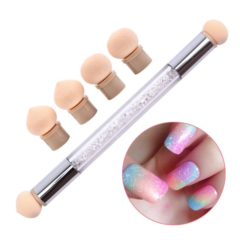 NAB026  ForLife Hot Painting Nail Gradient Brush Pen Double-ended Acrylic Nail Art Sponge Glitter Powder Shading Manicure Tool