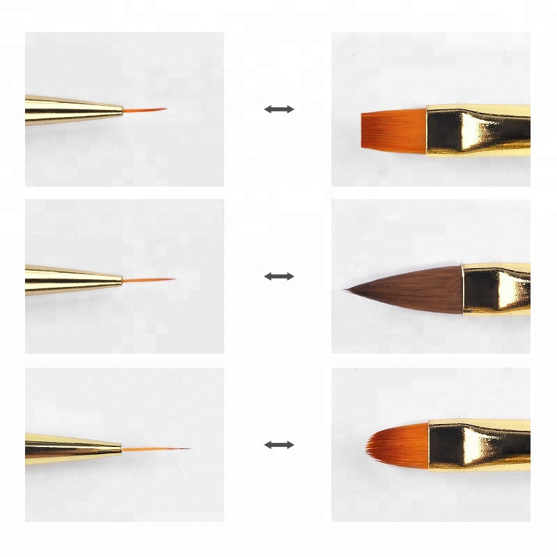 NAB010  ForLife Dual-End Gold Black Handle UV Gel Line Drawing Nail Art Brush for DIY Nails 3d Carving Painting Pen OEM ACCEPT