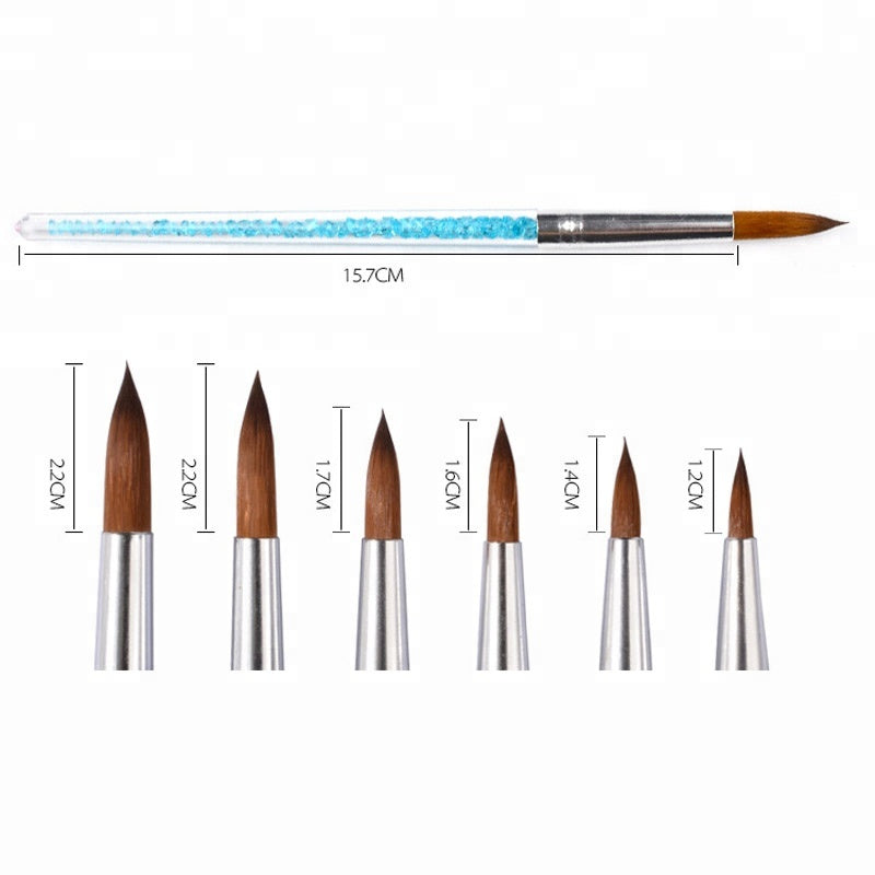 NAB016 ForLife 6 pcs/set Blue Rhinestone Nail Art Brush Pens UV Gel Nail Polish Painting Drawing Manicure Tools Kit