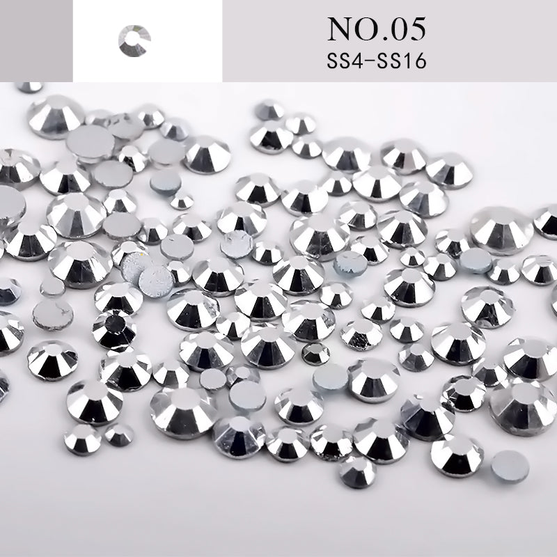 NRS014  Nail Art Rhinestone Mix SS4-SS20 Size Glass Flatback Crystal Non Hotfix 3d Nails Art Decorations