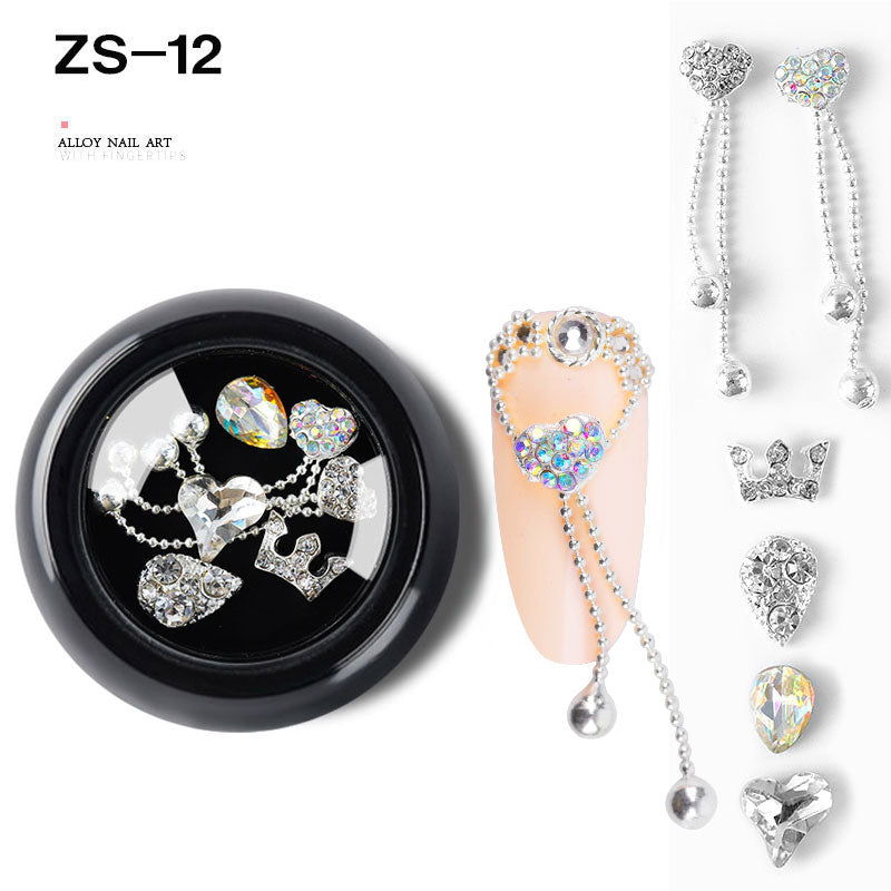 NZJ063  6 PCS Mixed Alloy Nail Art Decorations 3D Rhinestones Retro Flatback Shiny Diamonds Crystals Opal Beads Set