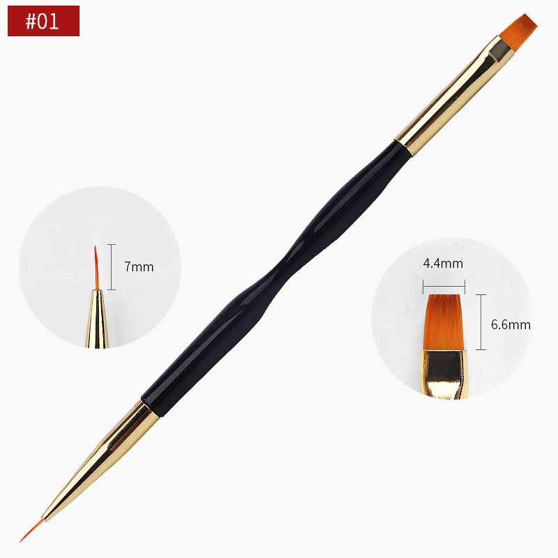 NAB010  ForLife Dual-End Gold Black Handle UV Gel Line Drawing Nail Art Brush for DIY Nails 3d Carving Painting Pen OEM ACCEPT