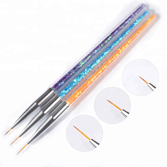 NAB002 ForLife 3Pcs Sequins Nail Art Brush Drawing Painting Carving Pen Manicure Tools 7/9/11mm Acrylic Liner UV Gel Decorations