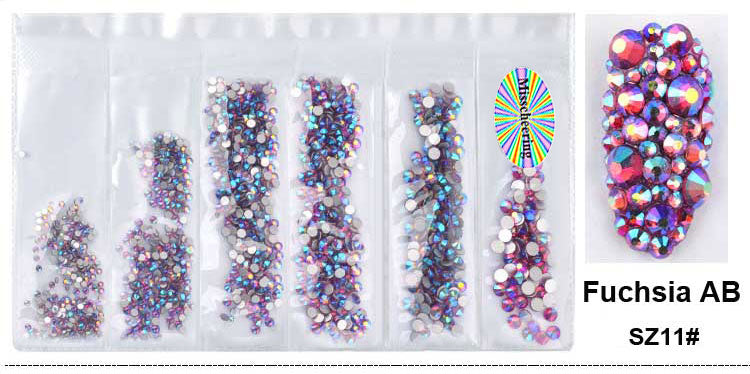 NRS015  New 16Colors Muliti Size 1440Pcs AB Crystal Glass Rhinestones Nail Art Non Hotfix Flatbacks Nail Decorations SS4-SS16