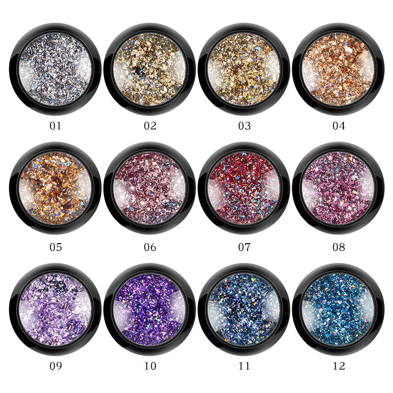 FNP087  Queen Fingers PMN-29 0.2G/Jar 6 Jars Set 12 Colors Nail Art Shining Laser Flake Sequins Glitter Decoration