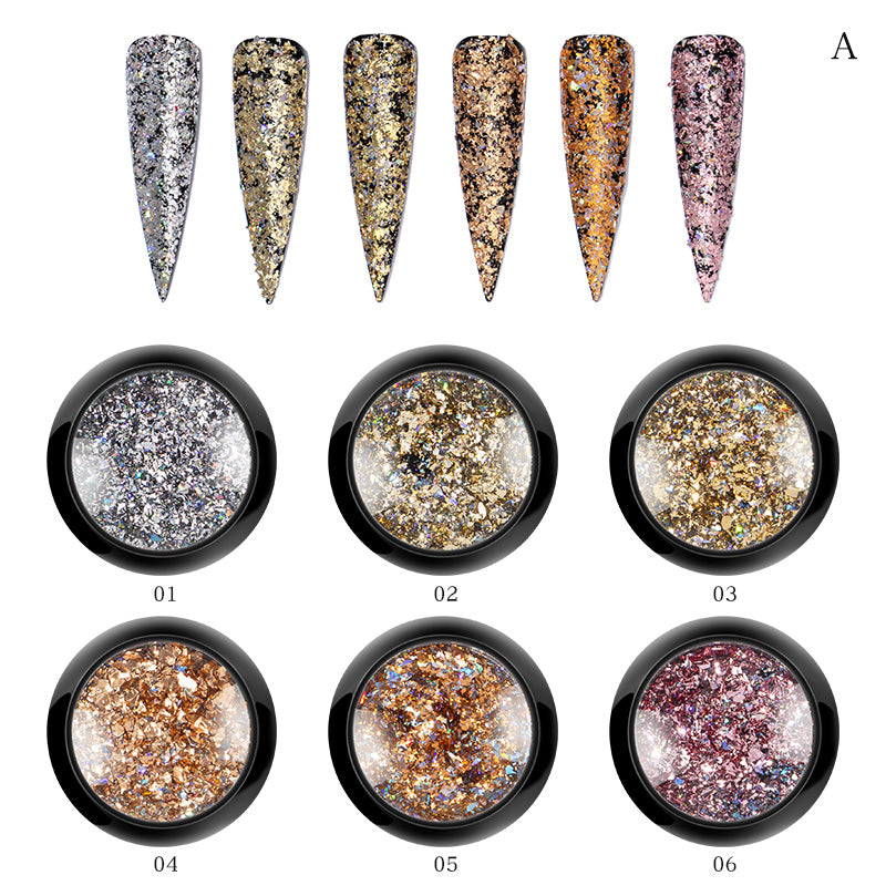 FNP087  Queen Fingers PMN-29 0.2G/Jar 6 Jars Set 12 Colors Nail Art Shining Laser Flake Sequins Glitter Decoration