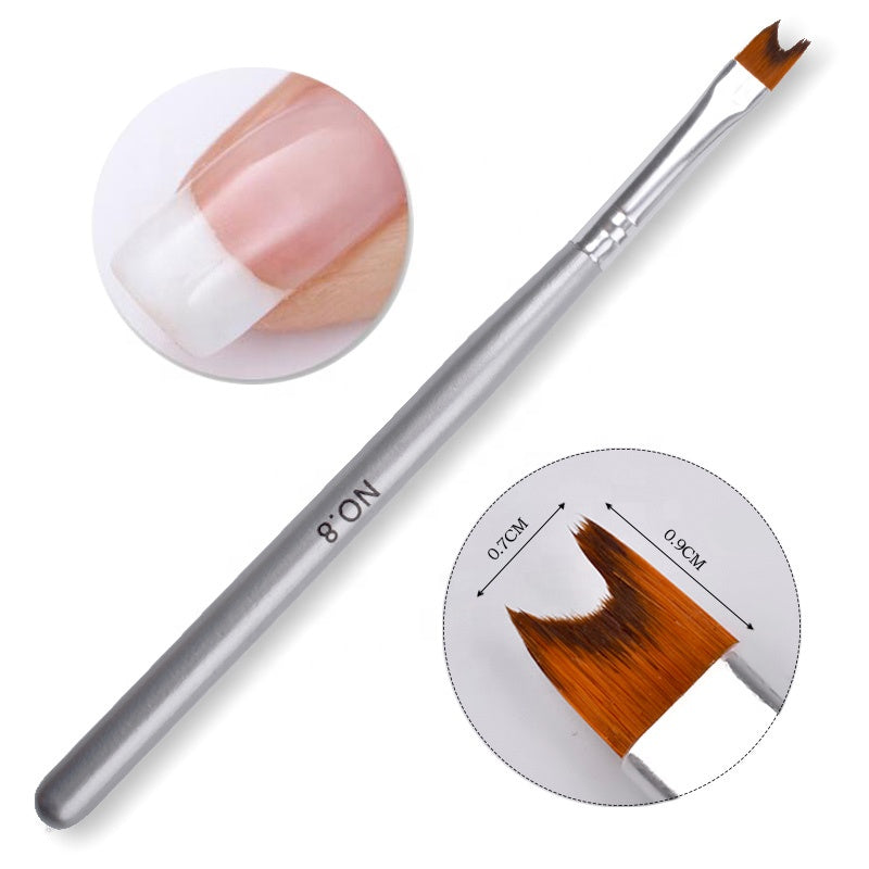 NAB028  ForLife 1 Pcs Cheap NO 8 Half Moon Angled French Design Soft Nail Art Drawing Brush Pen Silver Acrylic Manicure Nail Tools