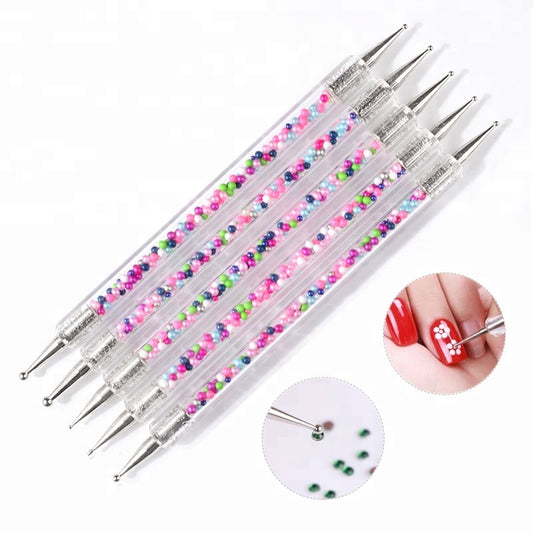 NAB032  ForLife 5 Pcs 2 Way Caviar Nail Art Dotting Pen UV Gel Painting Brush Salon Manicure Nail Tools Kit