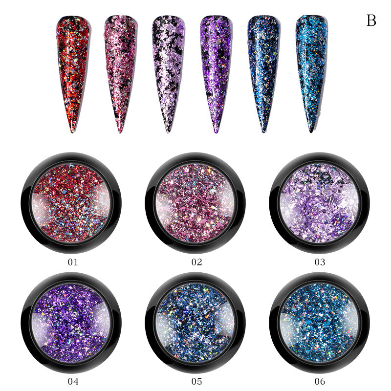 FNP087  Queen Fingers PMN-29 0.2G/Jar 6 Jars Set 12 Colors Nail Art Shining Laser Flake Sequins Glitter Decoration