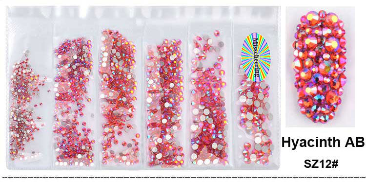 NRS015  New 16Colors Muliti Size 1440Pcs AB Crystal Glass Rhinestones Nail Art Non Hotfix Flatbacks Nail Decorations SS4-SS16