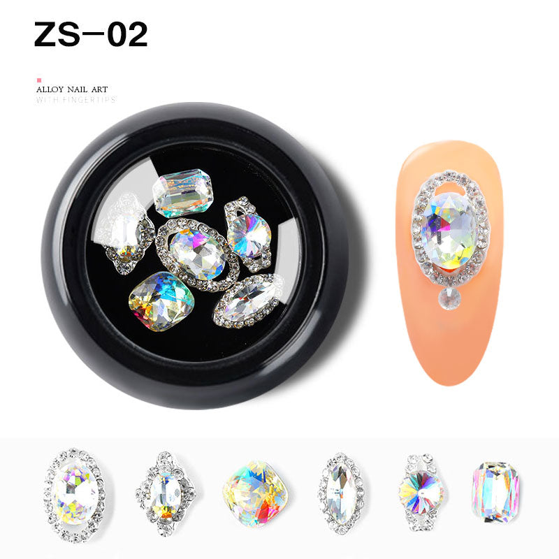 NZJ063  6 PCS Mixed Alloy Nail Art Decorations 3D Rhinestones Retro Flatback Shiny Diamonds Crystals Opal Beads Set