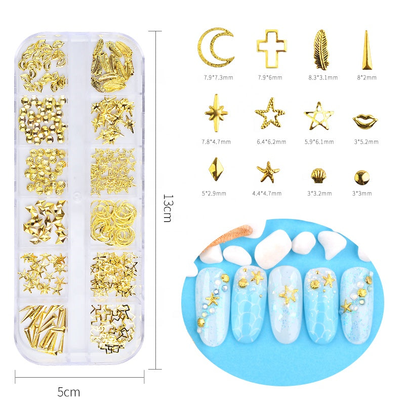 NDE032  ForLife New Hot 240pcs/box Rose Gold Metal Alloy 3d Nail Art Decoration Nail Art Sticker Accessories 4 Options